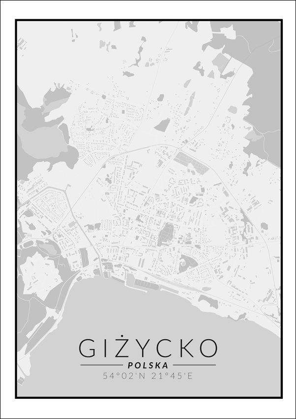 Galeria Plakatu, Giżycko mapa czarno biała, 21x29,7 cm