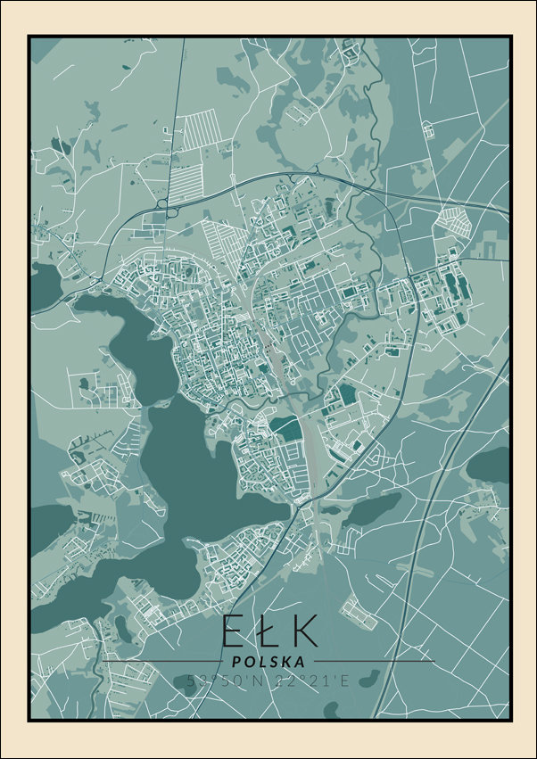 Galeria Plakatu, Ełk mapa vintage, 70x100 cm