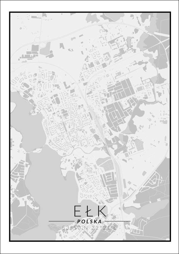 Galeria Plakatu, Ełk mapa czarno biała, 21x29,7 cm