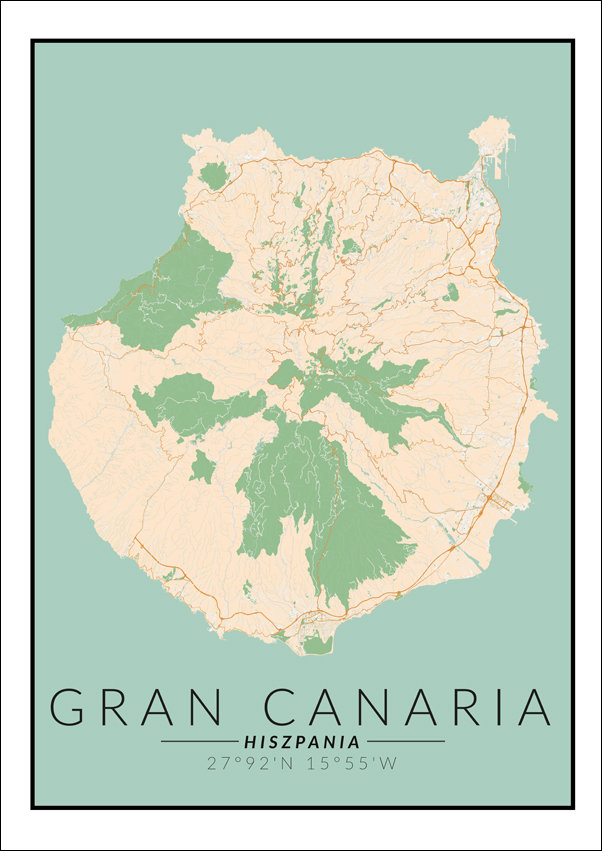 Galeria Plakatu, Gran Canaria mapa kolorowa, 21x29,7 cm