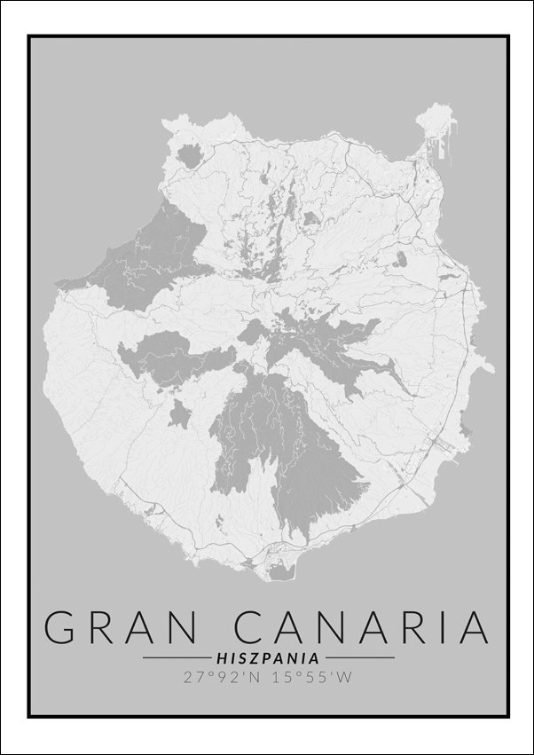 Galeria Plakatu, Gran Canaria mapa czarno biała, 42x59,4 cm