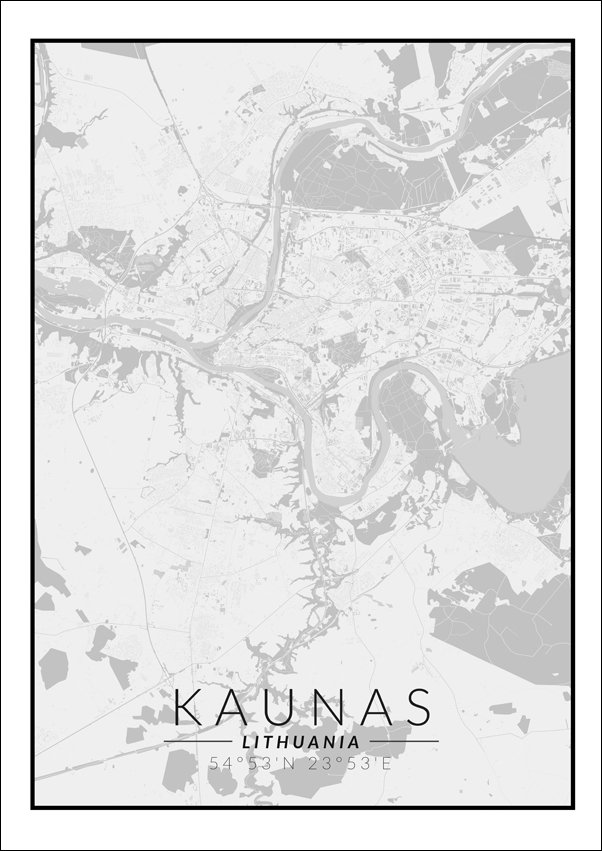 Galeria Plakatu, Kaunas mapa czarno biała, 21x29,7 cm
