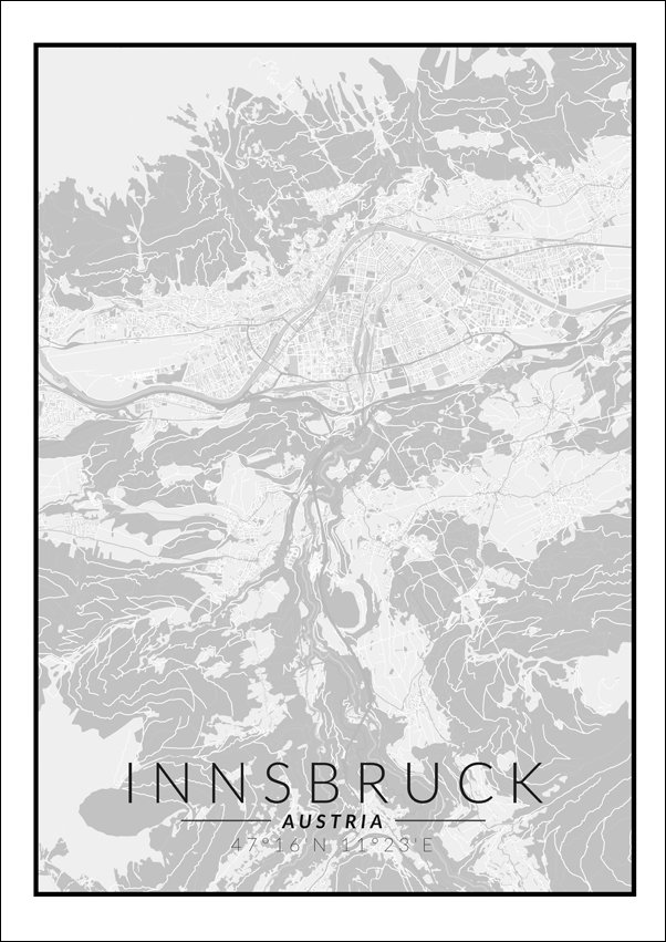 Galeria Plakatu, Innsbruck mapa czarno biała, 70x100 cm