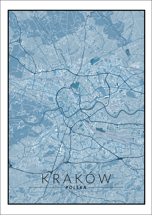 Galeria Plakatu, Kraków mapa niebieska, 70x100 cm