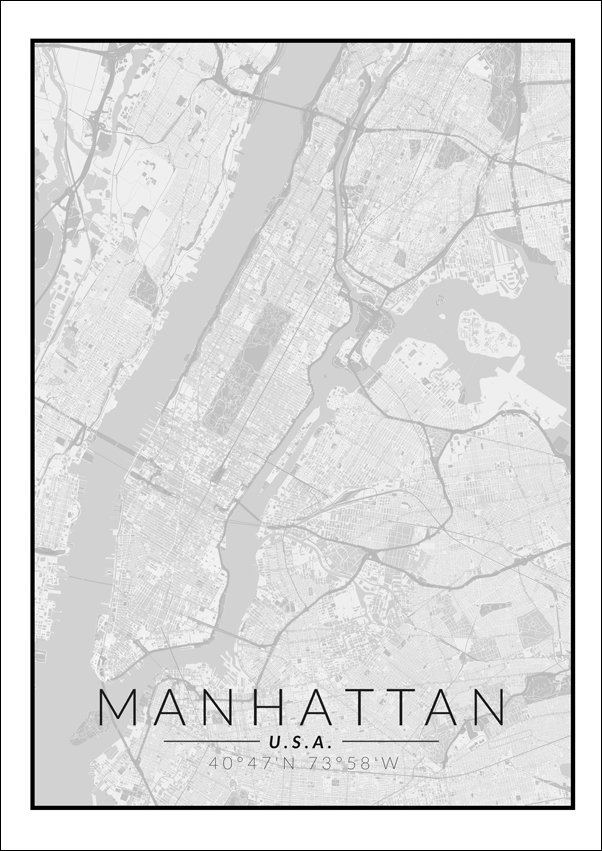 Galeria Plakatu, Manhattan mapa czarno biała, 29,7x42 cm