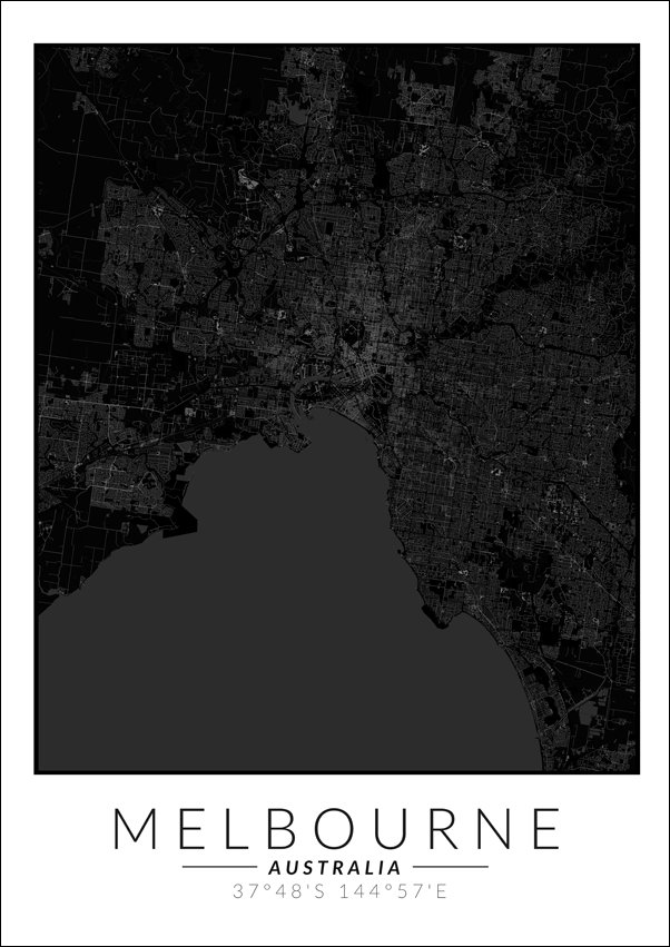 Galeria Plakatu, Melbourne mapa czarna, 42x59,4 cm