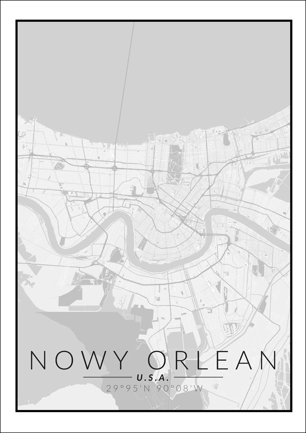 Galeria Plakatu, Nowy Orlean mapa czarno biała, 59,4x84,1 cm