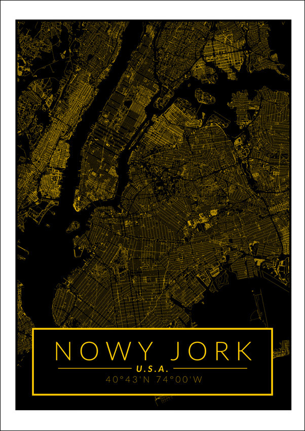 Galeria Plakatu, Nowy Jork mapa złota, 30x40 cm