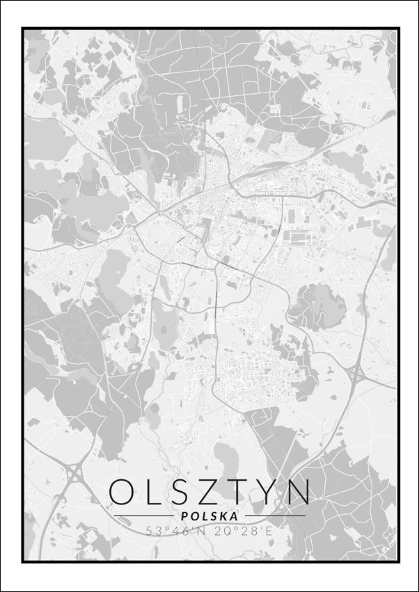 Galeria Plakatu, Olsztyn mapa czarno biała, 20x30 cm