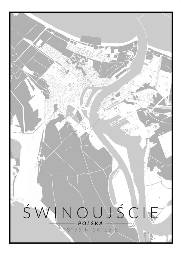 Galeria Plakatu, Plakat, Świnoujście mapa czarno biała, 61x91,5 cm