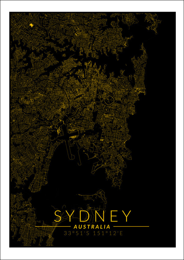 Galeria Plakatu, Plakat, Sydney mapa złota, 30x40 cm