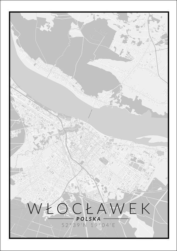 Galeria Plakatu, Plakat, Włocławek mapa czarno biała, 21x29,7 cm