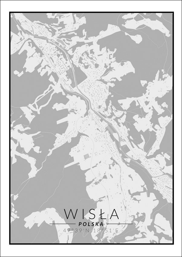 Galeria Plakatu, Plakat, Wisła mapa czarno biała, 60x80 cm