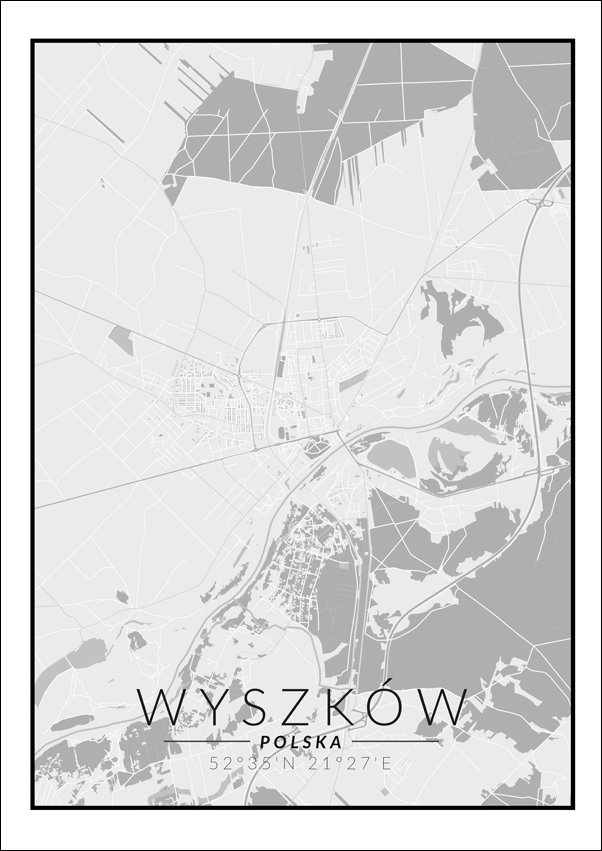 Galeria Plakatu, Plakat, Wyszków mapa czarno biała, 50x70 cm