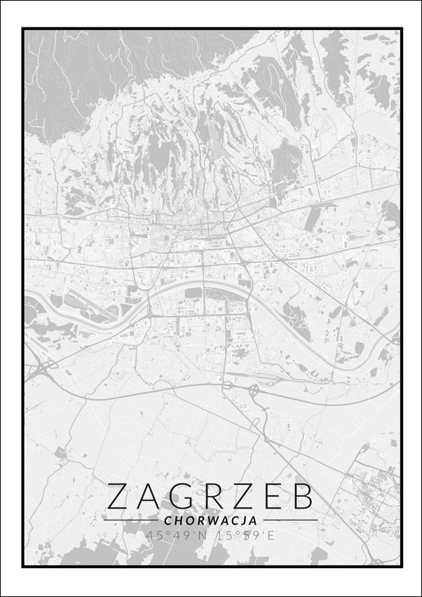 Galeria Plakatu, Plakat, Zagrzeb mapa czarno biała, 29,7x42 cm