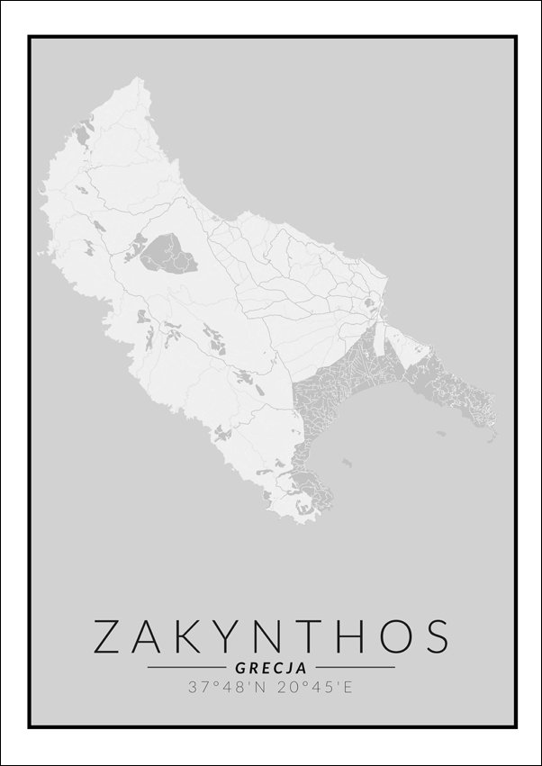 Galeria Plakatu, Plakat, Zakynthos wyspa mapa czarno biała, 20x30 cm