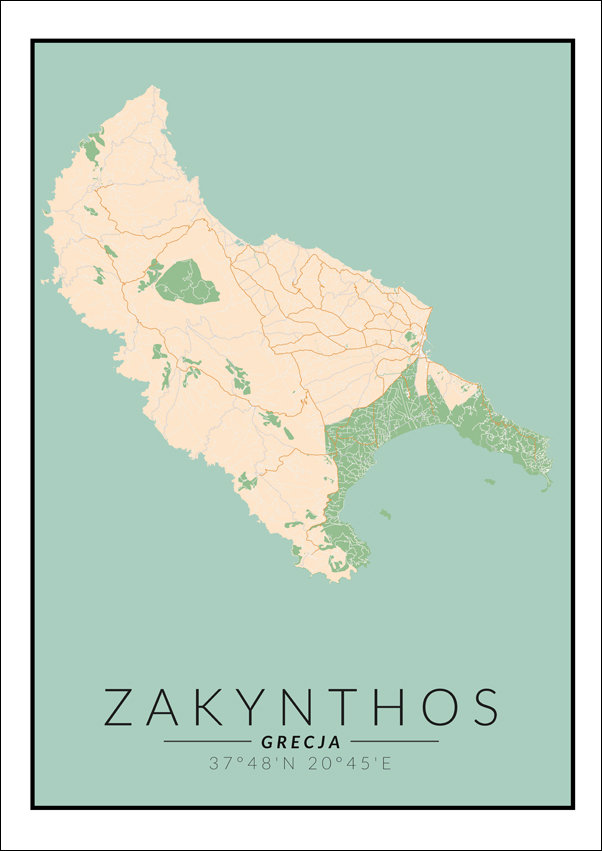 Galeria Plakatu, Plakat, Zakynthos wyspa mapa kolorowa, 40x50 cm