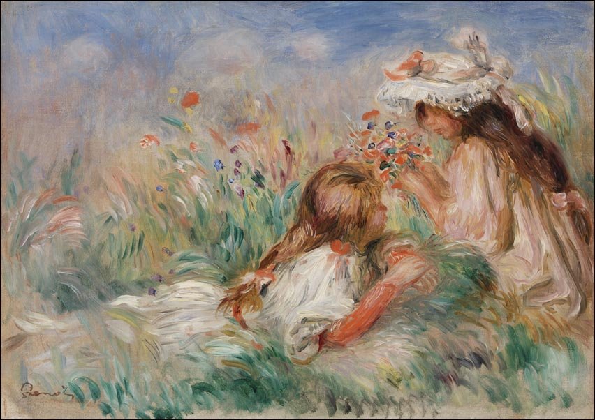 Galeria Plakatu, Plakat, Girls in the Grass Arranging a Bouquet, Pierre-Auguste Renoir, 59,4x42 cm