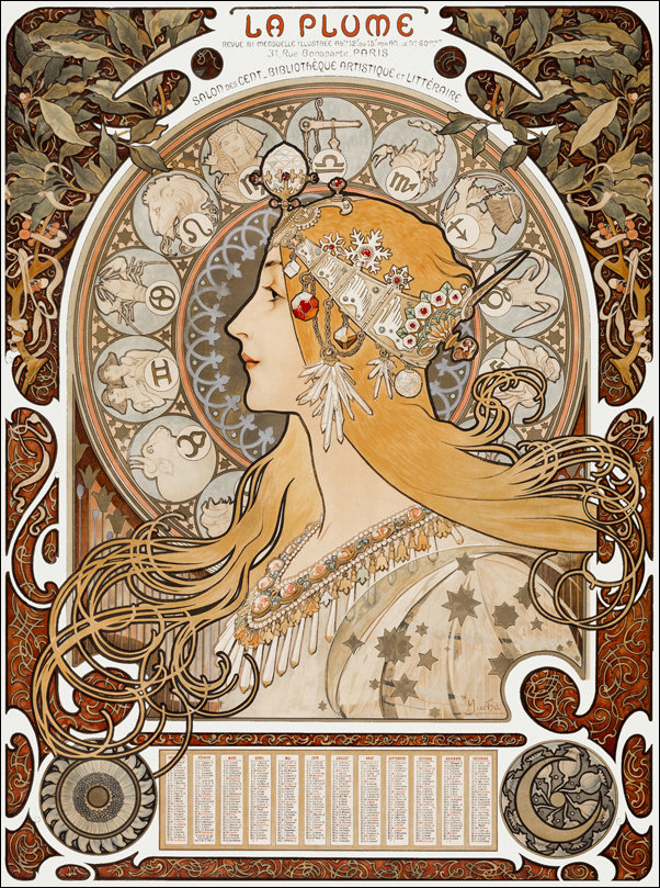 Galeria Plakatu, Plakat, Zodiaque or La Plume, Alphonse Maria Mucha, 40x50 cm