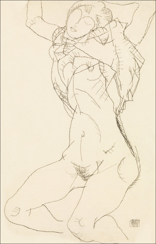 Galeria Plakatu, Plakat, Woman undressing. Seminude with Arms Raised, Egon Schiele, 70x100 cm
