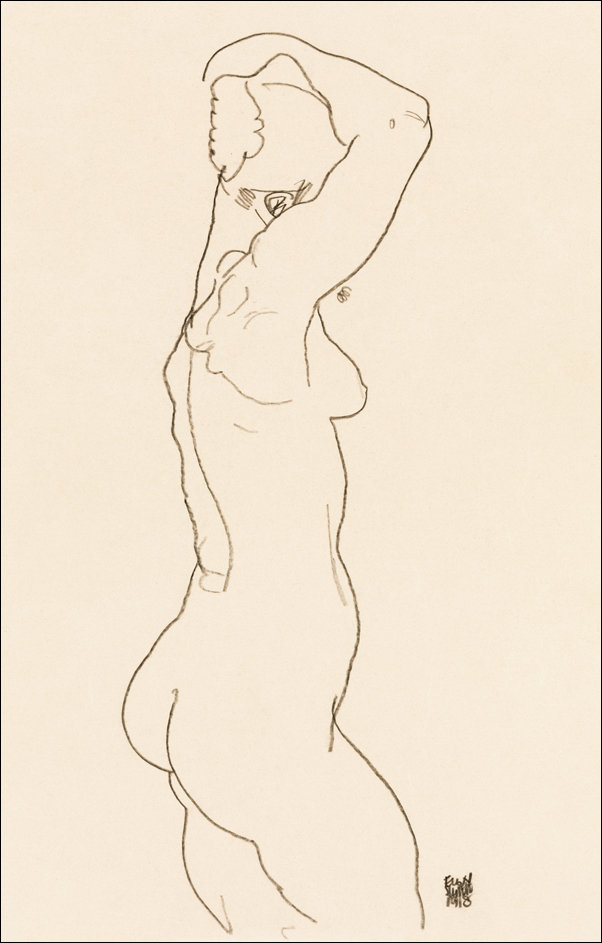 Galeria Plakatu, Plakat, Naked woman backview. Standing Nude, Facing Right, Egon Schiele, 70x100 cm