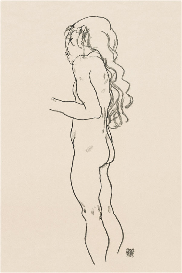 Galeria Plakatu, Plakat, Standing Nude Girl, Facing Left, Egon Schiele, 42x59,4 cm
