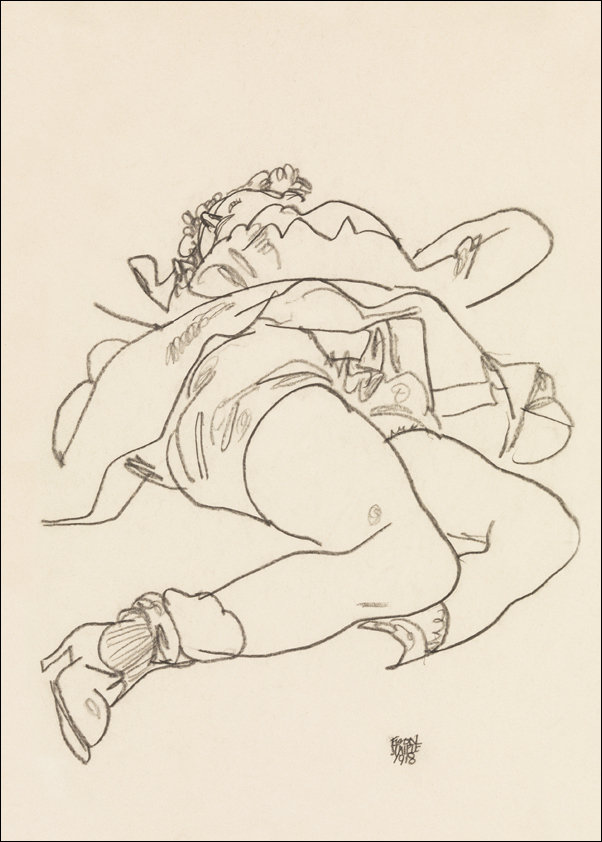 Galeria Plakatu, Plakat, Erotic art woman. Reclining Woman with Raised Skirt, Egon Schiele, 70x100 cm