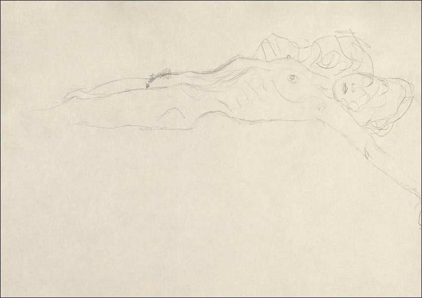 Galeria Plakatu, Plakat, Reclining Nude with Outstretched Left Arm, Gustav Klimt, 100x70 cm