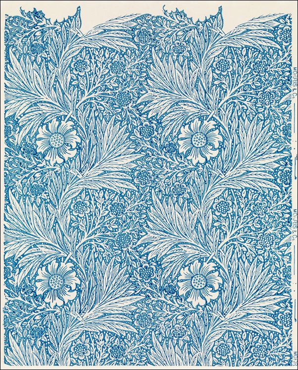 Galeria Plakatu, Plakat, Blue marigold illustration wall art print and poster design remix from original artwork, William Morris, 61x91,5 cm