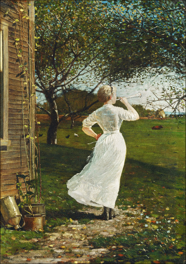 Galeria Plakatu, Plakat, The Dinner Horn, Blowing the Horn at Seaside, Winslow Homer, 30x40 cm