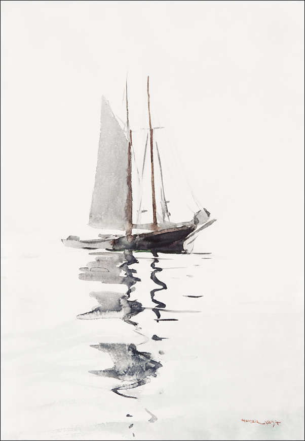 Galeria Plakatu, Plakat, Two–masted Schooner with Dory, Winslow Homer, 29,7x42 cm