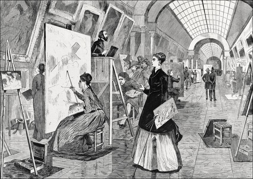 Galeria Plakatu, Plakat, Art Students and Copyists in the Louvre Gallery, Paris, Winslow Homer, 30x20 cm