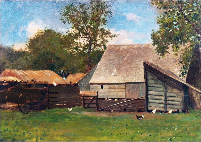 Galeria Plakatu, Plakat, Farmyard with Ducks and Chickens, Winslow Homer, 70x50 cm