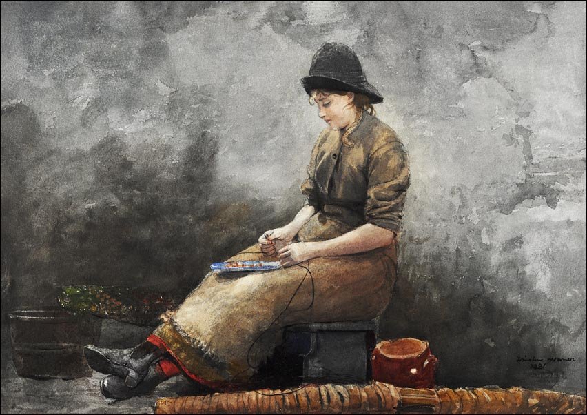 Galeria Plakatu, Plakat, A Fishergirl Baiting Lines, Winslow Homer, 29,7x21 cm