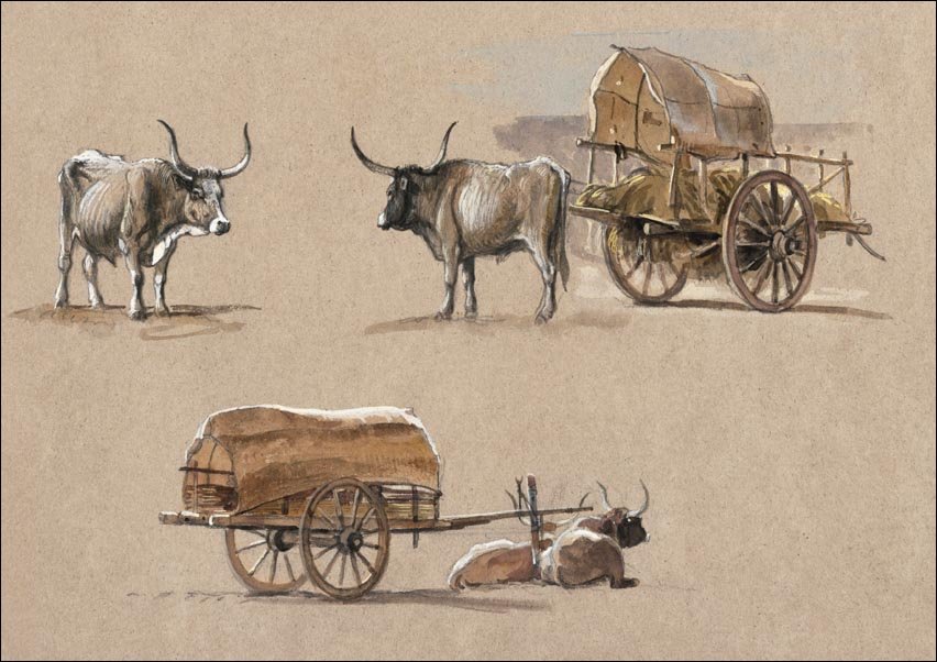 Galeria Plakatu, Plakat, Oxcarts, Italy, Samuel Colman, 91,5x61 cm