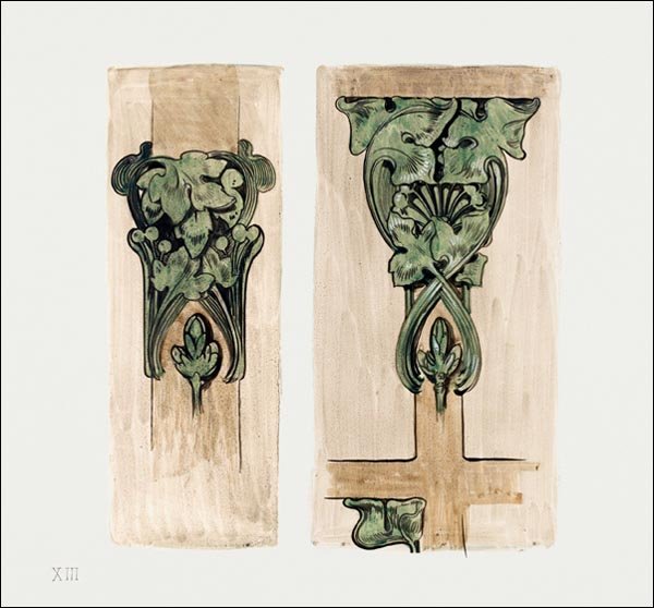 Galeria Plakatu, Plakat, Bronze capitals for the interior of the Fouquet boutique, Alphonse Maria Mucha, 30x30 cm