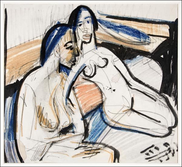 Galeria Plakatu, Plakat, Two Seated Women in Studio, Ernst Ludwig Kirchner, 40x40 cm