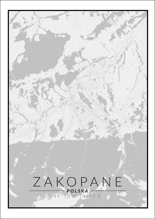 Galeria Plakatu, Plakat, Zakopane mapa czarno, biała, 40x60 cm
