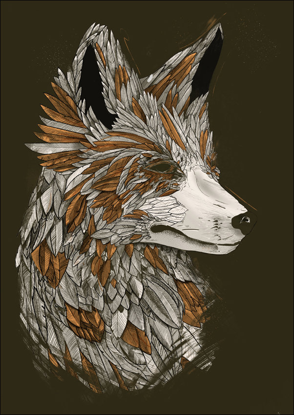 Galeria Plakatu, Feathered Fox black, 70x100 cm