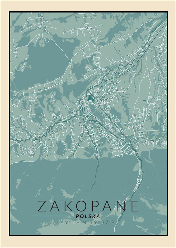 Galeria Plakatu, Plakat, Zakopane mapa vintage, 59,4x84,1 cm