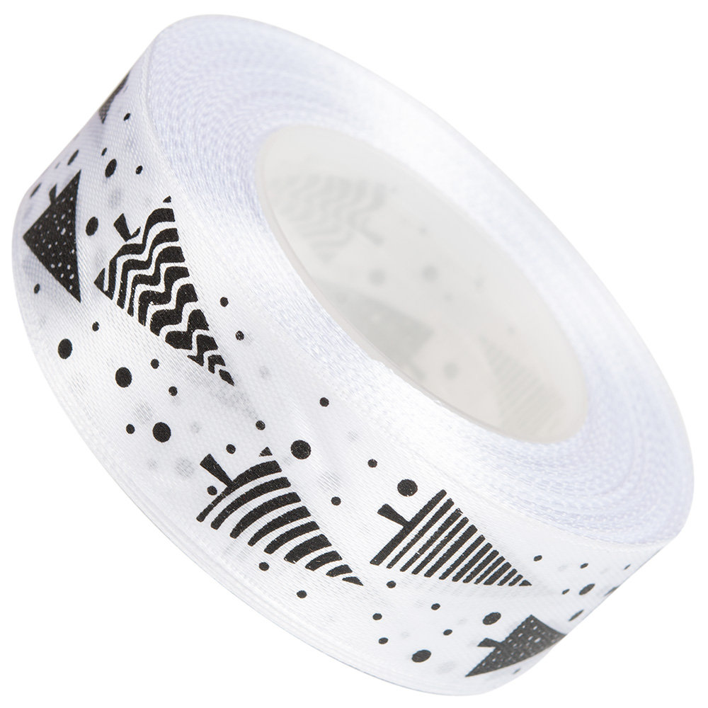 Wstążka Satynowa Nadruk Choinka Biała 25mm/22m