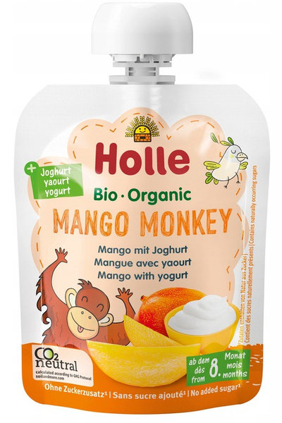Holle Baby Mus Owocowy z Jogurtem Mango Małpka 85g, 8 m+, BIO