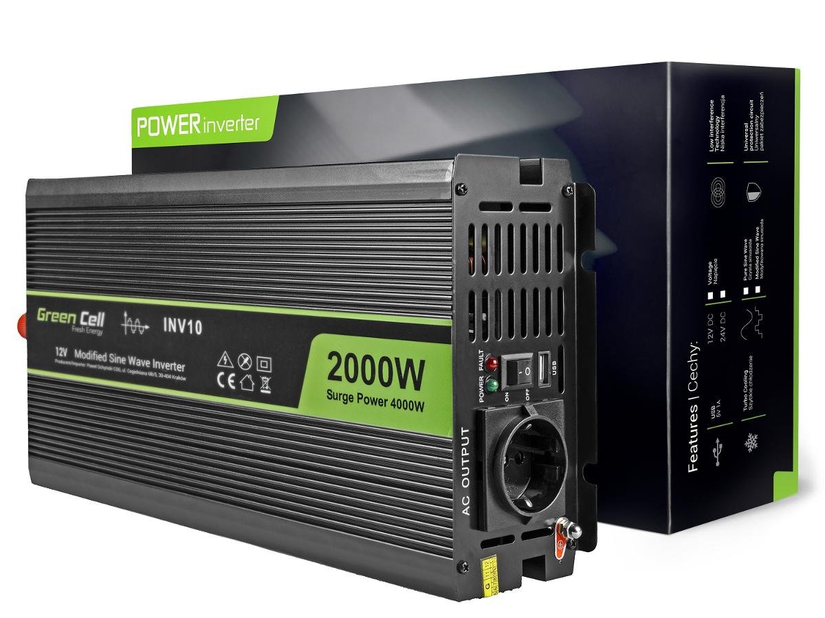 Green Cell Samochodowa Przetwornica Napięcia Green Cell 12V do 230V, 2000W/4000W INV10