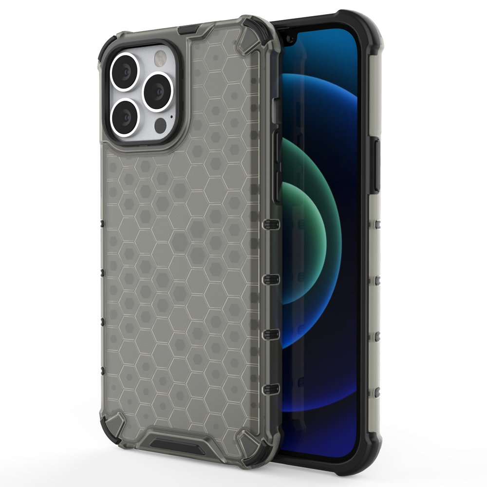 Hurtel Honeycomb etui pancerny pokrowiec z żelową ramką iPhone 13 Pro Max czarny