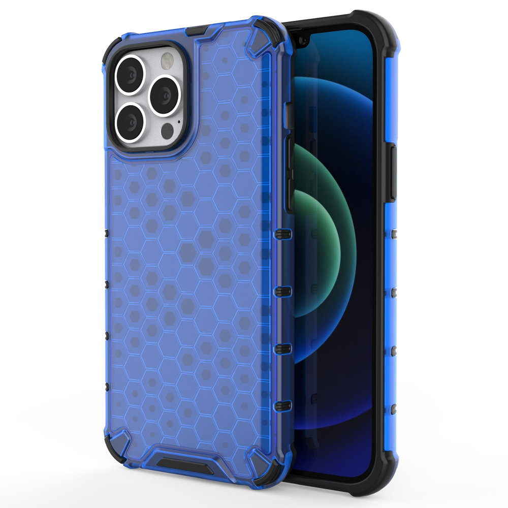 Hurtel Honeycomb etui pancerny pokrowiec z żelową ramką iPhone 13 Pro Max niebieski