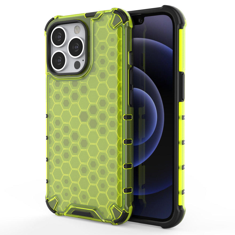 Hurtel Honeycomb etui pancerny pokrowiec z żelową ramką iPhone 13 Pro zielony
