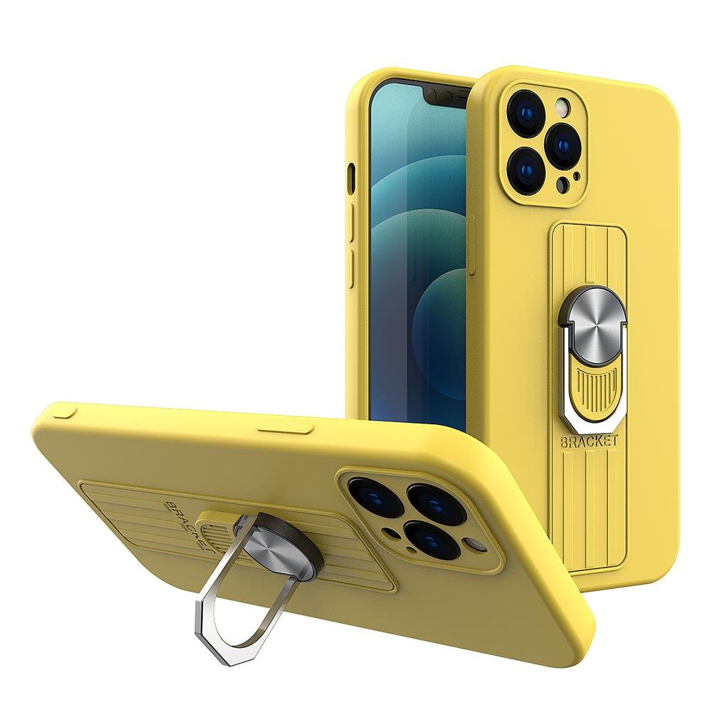 Hurtel Ring Case silikonowe etui z uchwytem na palec i podstawką do iPhone 11 Pro Max żółty