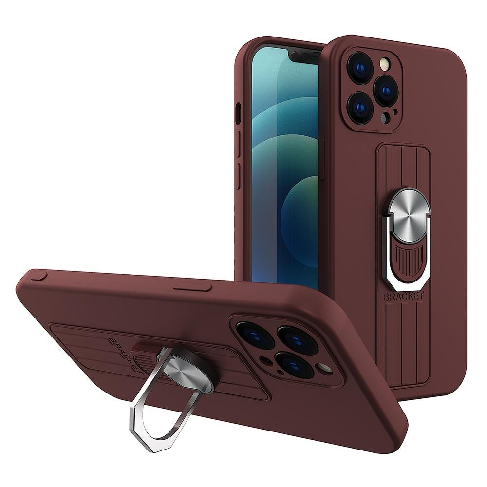 Hurtel Ring Case silikonowe etui z uchwytem na palec i podstawką do iPhone 12 mini brązowy