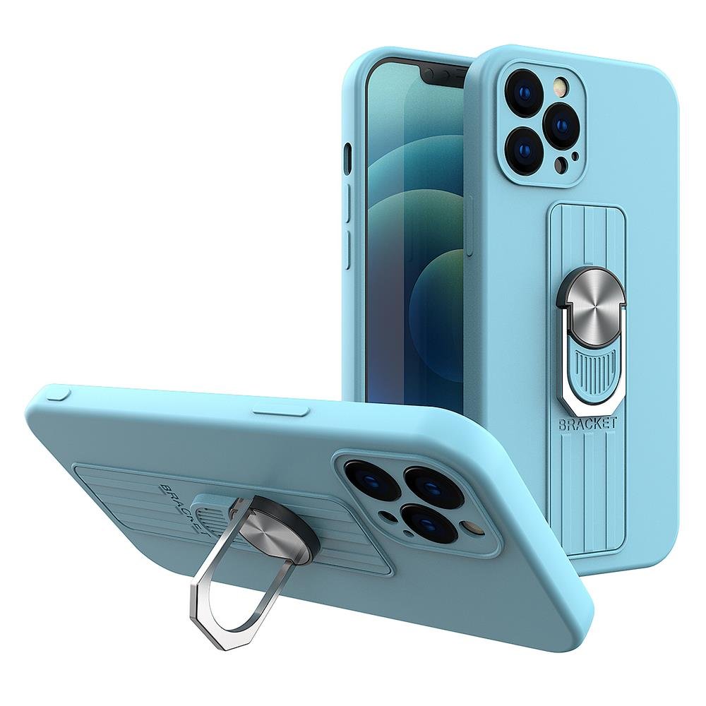 Hurtel Ring Case silikonowe etui z uchwytem na palec i podstawką do iPhone 12 mini jasnoniebieski