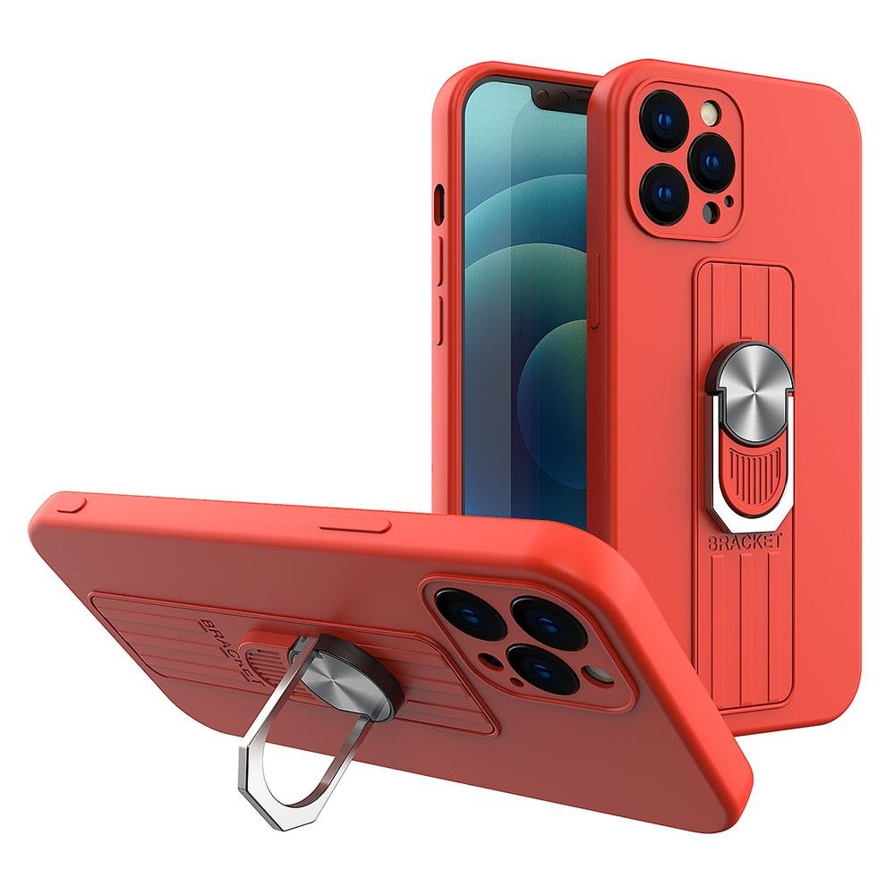 Hurtel Ring Case silikonowe etui z uchwytem na palec i podstawką do iPhone 12 Pro czerwony
